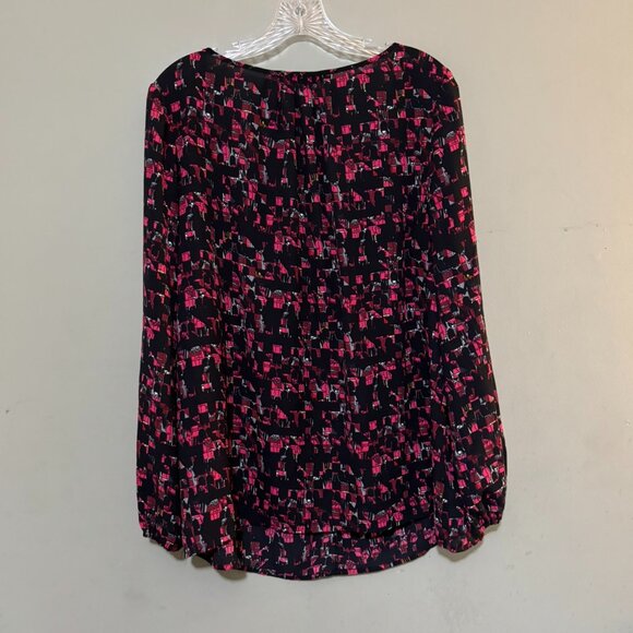 Thakoon for Design Nation Black + Pink Abstract Print Long-Sleeve Blouse — XL - Picture 2 of 4